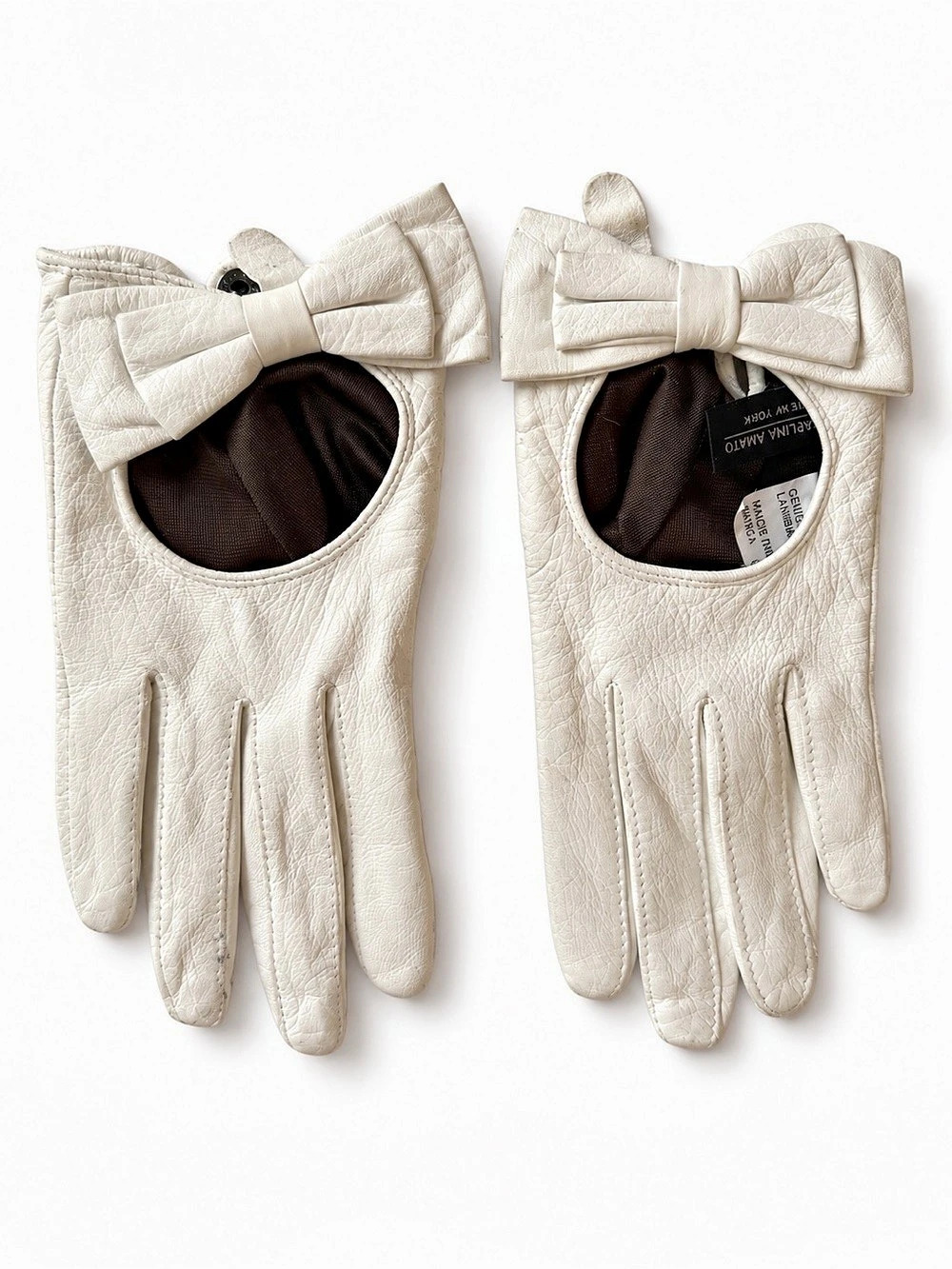 Carolina Amato White Lambskin Leather Bridal Bow Driving Gloves Size S
